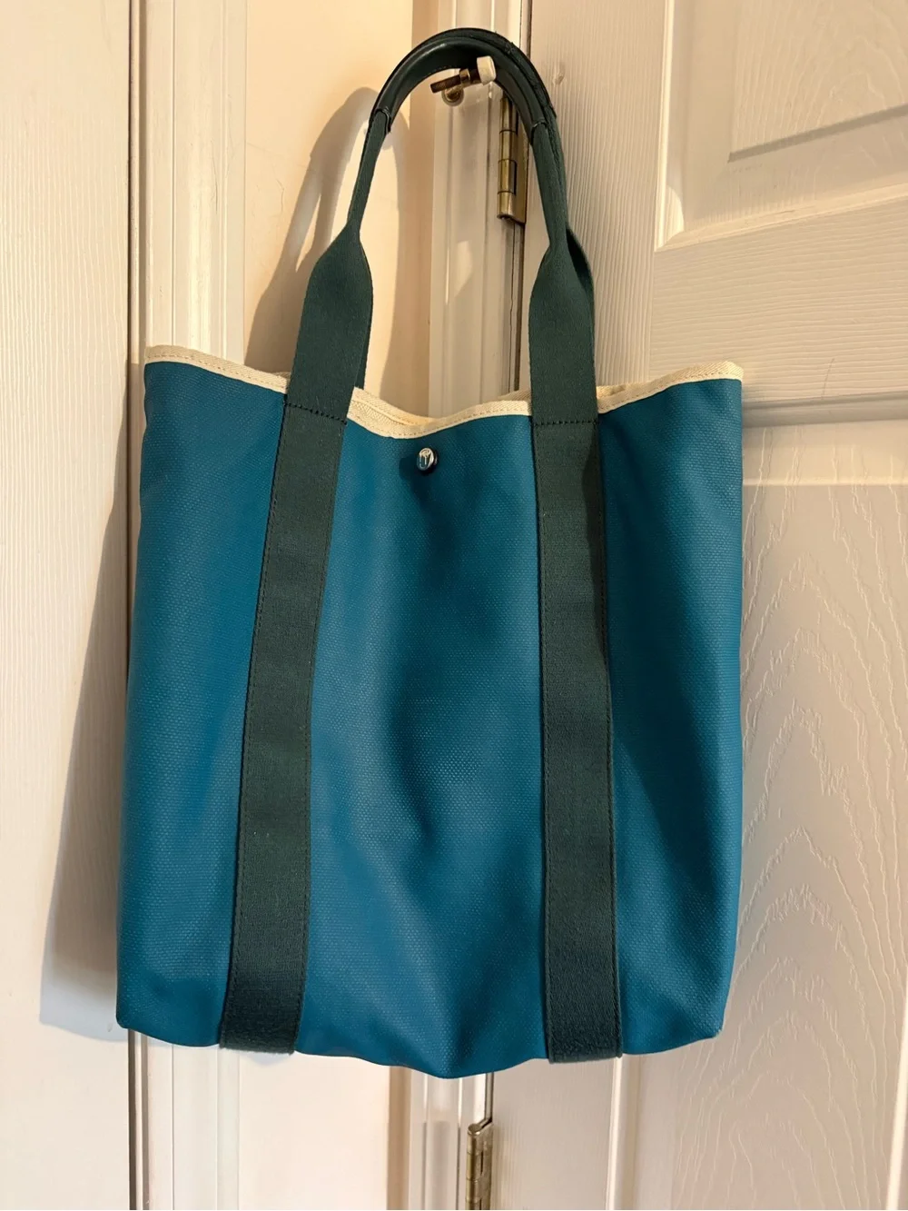 Marc Jacobs Teal Canvas Messenger Tote with Cream Trim